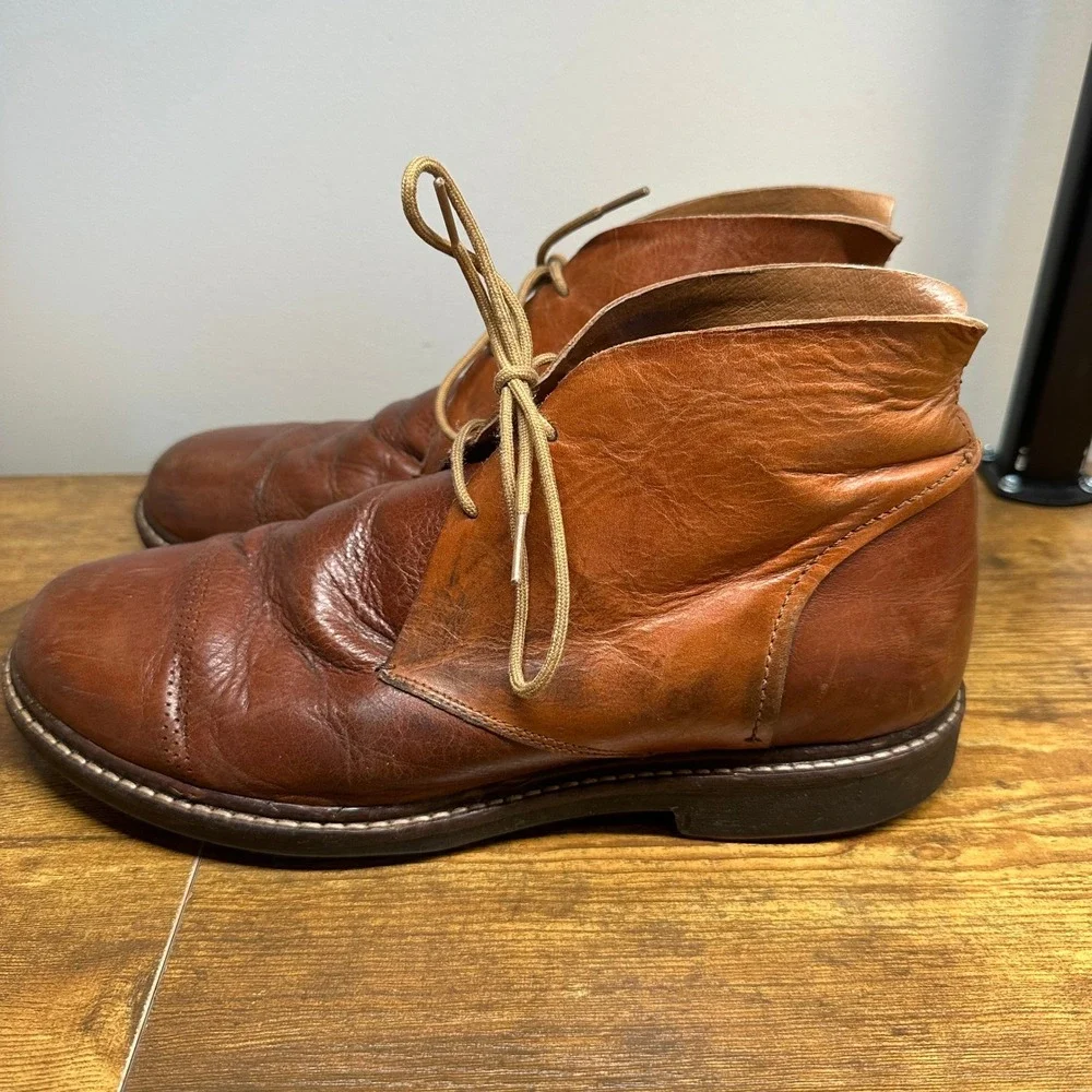 OluKai Mens Leather Chukka‎ Boots 10 Pahoa Ginger Brown Cap Toe Lace Up Shoes